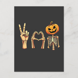 Spooky Halloween Peace Lover Pumpkin Skeleton  Postcard