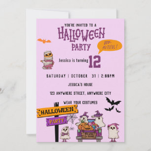 Spooky Halloween Pink Birthday Party Invitation