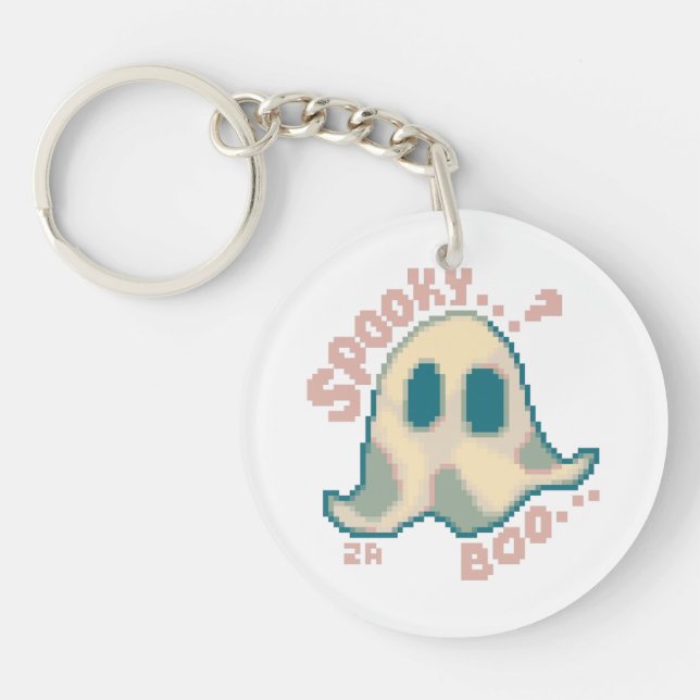 Spooky Halloween pixel art, Pixel Art Key Ring (Front)