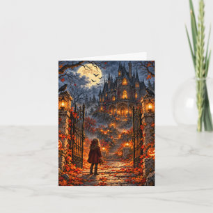 spooky halloween post card with little girl