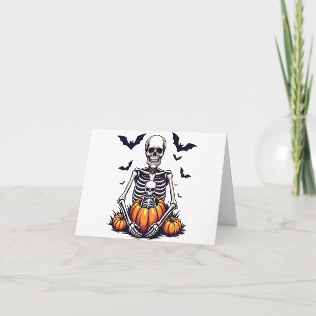 Spooky Halloween Pregnant Skeleton Pregnancy  Announcement (Front)