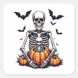 Spooky Halloween Pregnant Skeleton Pregnancy Square Sticker