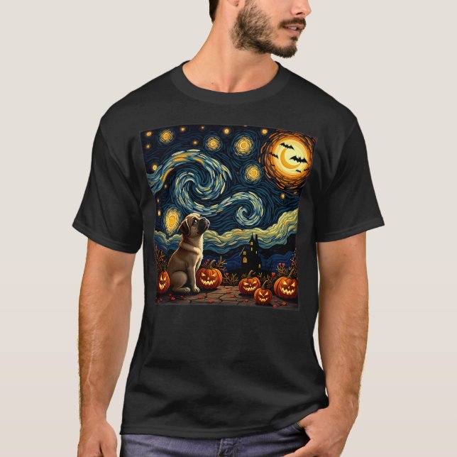 Spooky Halloween Puggle Dog Starry Night T-Shirt (Front)