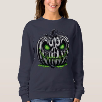 Spooky Halloween Pumpkin Black and White Skeleton  Sweatshirt