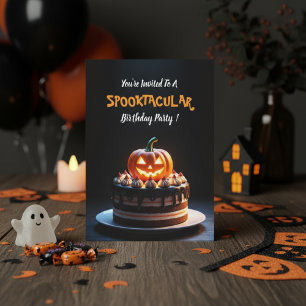 Spooky Halloween Pumpkin Cake Design - Birthday Invitation