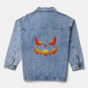 Spooky Halloween pumpkin demon face on fire Denim Jacket
