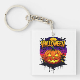 Spooky Halloween Pumpkin Design with Moonlit Sky a Key Ring