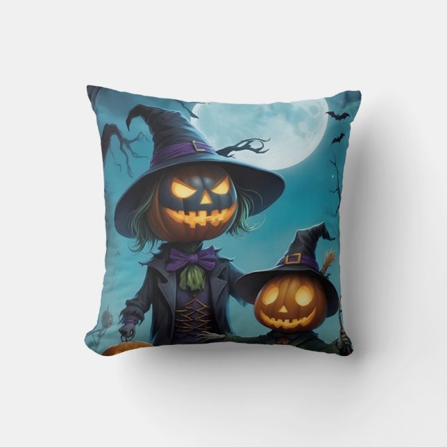 Spooky Halloween Pumpkin Duo Cushion (Front)