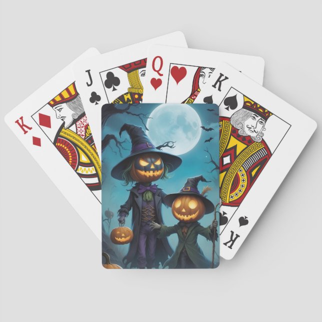 Spooky Halloween Pumpkin Duo Playing Cards (Back)