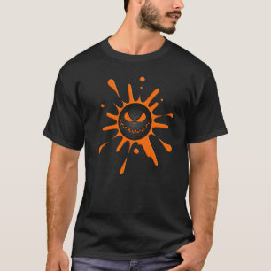 Spooky Halloween Pumpkin Face Orange Splat   T-Shirt