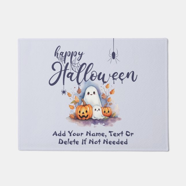 Spooky Halloween Pumpkin Ghost Doormat (Front)