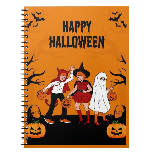 Spooky Halloween  – Pumpkin, Ghost & Notebook (Front)