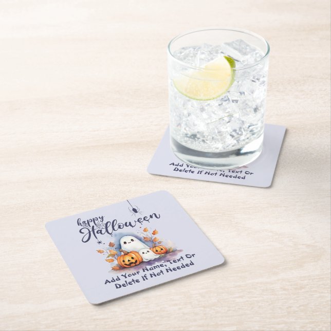 Spooky Halloween Pumpkin Ghost Paper Coaster (Insitu)