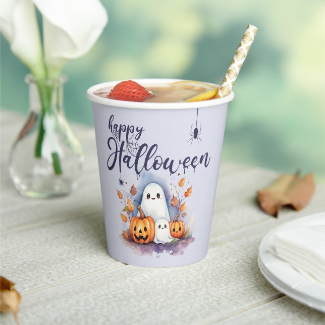 Spooky Halloween Pumpkin Ghost Paper Cups (Insitu)