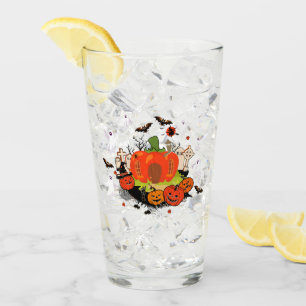 Spooky Halloween Pumpkin Graveyard Scene Glass