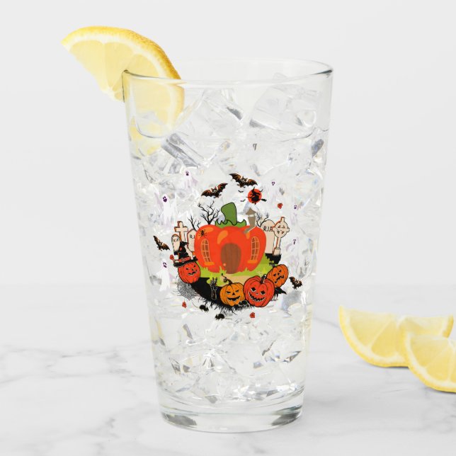 Spooky Halloween Pumpkin Graveyard Scene Glass (Front Ice)