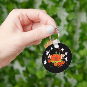 Spooky Halloween Pumpkin Graveyard Scene Key Ring