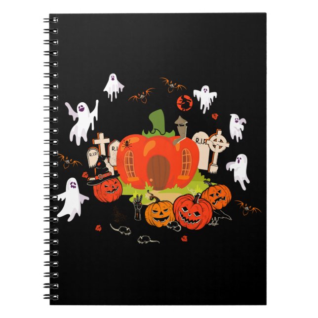 Spooky Halloween Pumpkin Graveyard Scene Notebook (Front)
