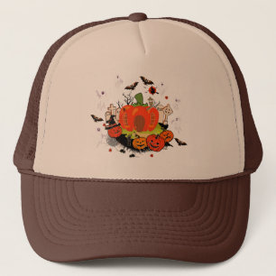 Spooky Halloween Pumpkin Graveyard Scene Trucker Hat