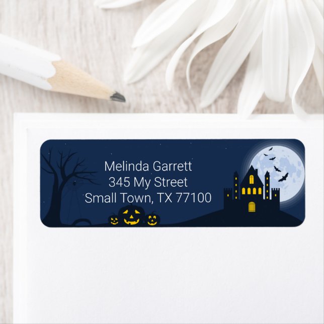 Spooky Halloween Pumpkin Haunted House Return Address Label (Insitu)