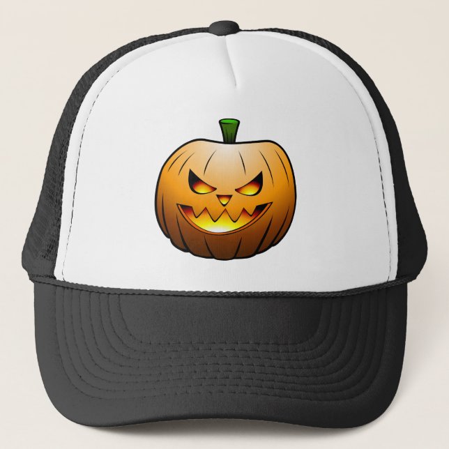 Spooky Halloween Pumpkin Head Trucker Hat (Front)