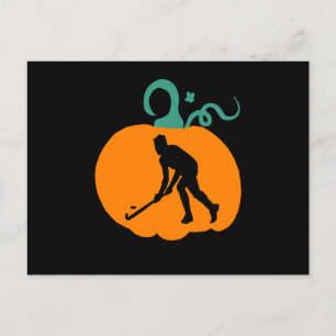 Spooky Halloween Pumpkin Hockey Player Costume Postcard