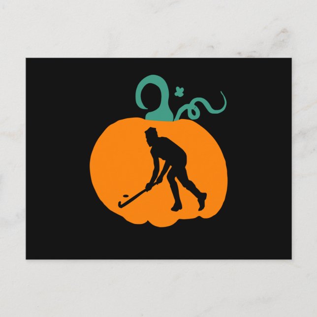 Spooky Halloween Pumpkin Hockey Player Costume Postcard (Front)