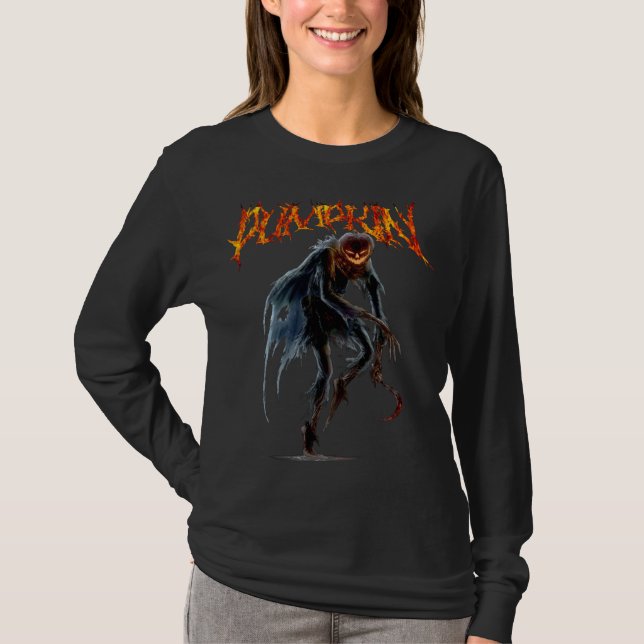 Spooky Halloween Pumpkin Horror Graphic Long Sleev T-Shirt (Front)