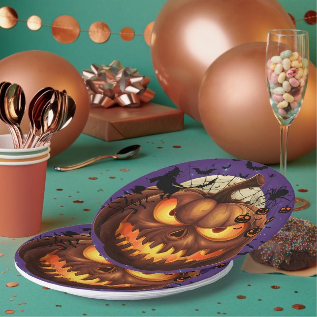 Spooky Halloween Pumpkin Paper Plates 🎃 (Multi)
