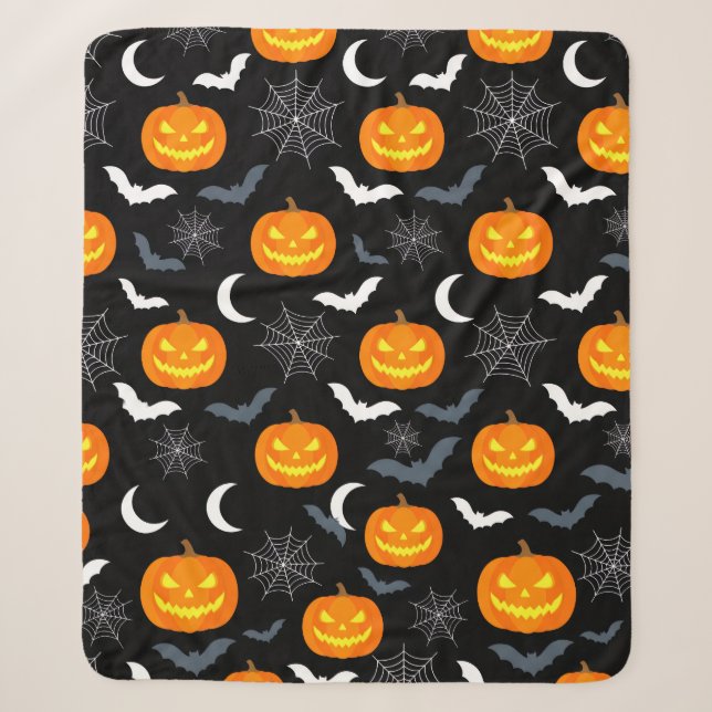 Spooky Halloween Pumpkin Pattern Fleece Throw  (Front)