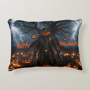 Spooky Halloween Pumpkin Sheriff Cowboy Lightning  Decorative Cushion