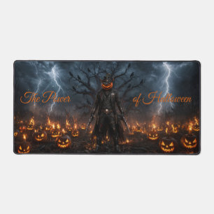 Spooky Halloween Pumpkin Sheriff Cowboy Lightning Desk Mat