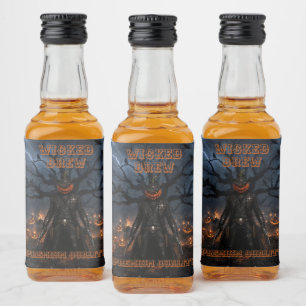 Spooky Halloween Pumpkin Sheriff Cowboy Lightning Liquor Bottle Label