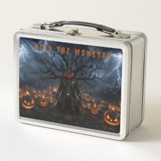 Spooky Halloween Pumpkin Sheriff Cowboy Lightning Metal Lunch Box