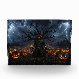 Spooky Halloween Pumpkin Sheriff Cowboy Lightning Photo Block