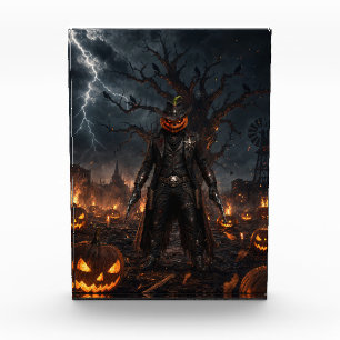 Spooky Halloween Pumpkin Sheriff Cowboy Lightning Photo Block