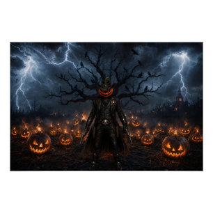 Spooky Halloween Pumpkin Sheriff Cowboy Lightning Poster