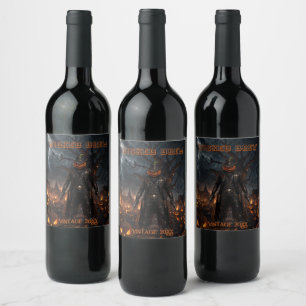 Spooky Halloween Pumpkin Sheriff Cowboy Lightning Wine Label