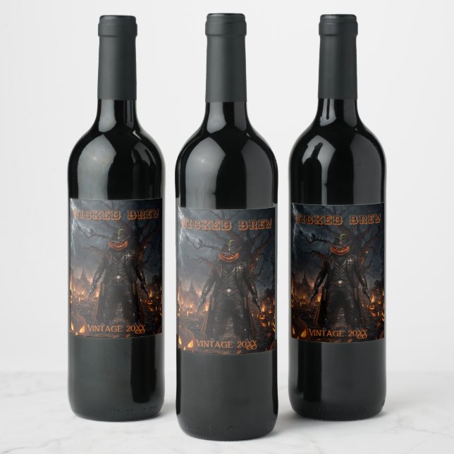 Spooky Halloween Pumpkin Sheriff Cowboy Lightning  Wine Label (Bottles)