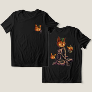 Spooky Halloween Pumpkin Skeleton Cat Tri-Blend Shirt