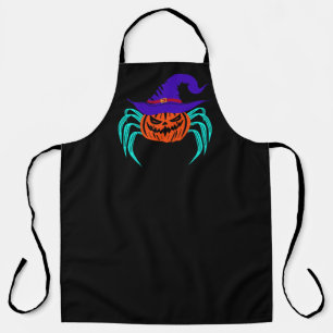 Spooky Halloween Pumpkin Spider And Witch Hat Art Apron