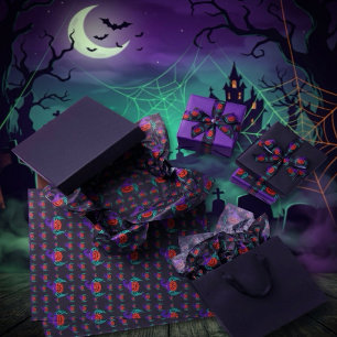 Spooky Halloween Pumpkin Spider And Witch Hat Art Tissue Paper
