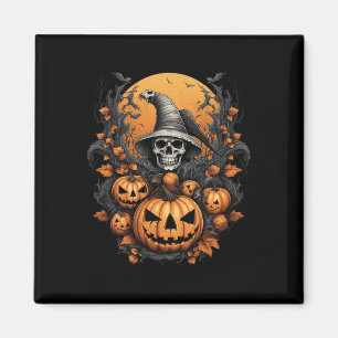 Spooky Halloween Pumpkin Witch Skull Magnet