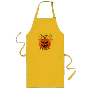 Spooky Halloween Pumpkin with Ghost and Spider Des Long Apron