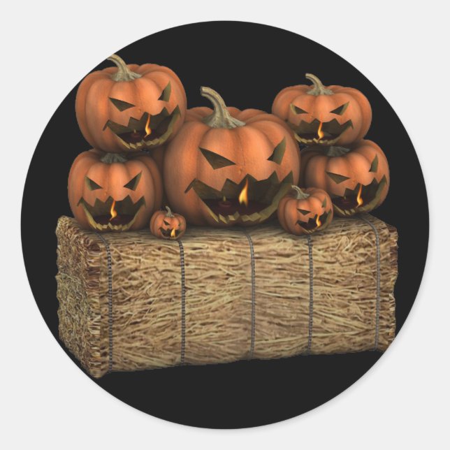 Spooky Halloween Pumpkins Hay Bale Halloween Classic Round Sticker (Front)