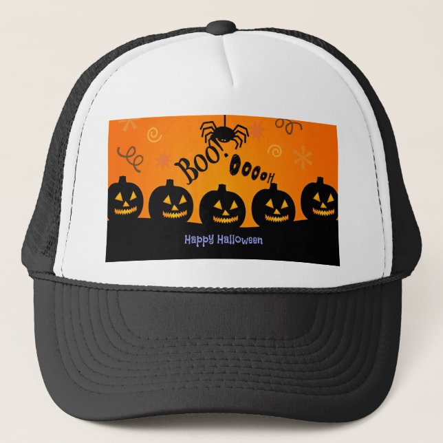 Spooky Halloween Pumpkins Jack-o-Lanterns Trucker Hat (Front)