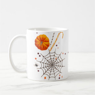 Spooky Halloween Pumpkins, Spider Webs Flying Bats Coffee Mug