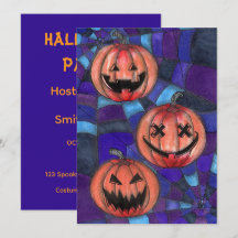 Spooky Halloween Pumpkins Spiderweb Party Invitati