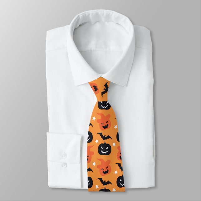 spooky Halloween pumpkins tiled pattern Tie (Tied)