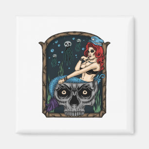 Spooky Halloween Punk Goth Skull Mermaid Magnet